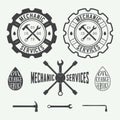 Set of vintage carpentry and mechanic labels, emblems and logo