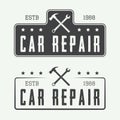 Set of vintage carpentry and mechanic labels, emblems and logo Royalty Free Stock Photo