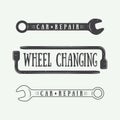 Set of vintage carpentry and mechanic labels, emblems and logo Royalty Free Stock Photo