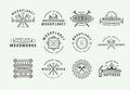 Set of vintage carpentry, woodwork and mechanic labels, badges, emblems and logo. Vector illustration. Royalty Free Stock Photo