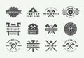 Set of vintage carpentry, woodwork and mechanic labels, badges, emblems and logo. Vector illustration. Royalty Free Stock Photo