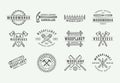 Set of vintage carpentry, woodwork and mechanic labels, badges, emblems and logo. Vector illustration. Royalty Free Stock Photo