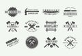 Set of vintage carpentry, woodwork and mechanic labels, badges, emblems and logo. Vector illustration. Royalty Free Stock Photo