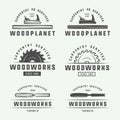 Set of vintage carpentry, woodwork and mechanic labels, badges, Royalty Free Stock Photo