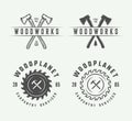 Set of vintage carpentry, woodwork and mechanic labels, badges, Royalty Free Stock Photo