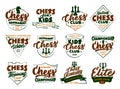 Set of vintage Chess emblems and stamps. Colorful badges, templates, stickers on white background isolated Royalty Free Stock Photo