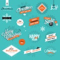 Set of vintage Christmas and New Year's stickers and elements Royalty Free Stock Photo