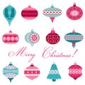 Set of Vintage Christmas Tree Balls Royalty Free Stock Photo