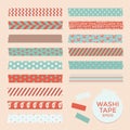 Set of vintage christmas washi tapes, ribbons, vector elements, cute design patterns Royalty Free Stock Photo