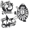 Set of vintage circus emblems, labels, badges, logos. Isolated on white