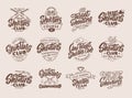 Set of vintage Clay Shooting emblems and stamps. Sports badges, templates and stickers for club Royalty Free Stock Photo