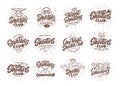 Set of vintage Clay Shooting emblems and stamps. Sports badges, templates and stickers for club with rays elements Royalty Free Stock Photo