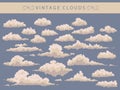 Set of vintage clouds on a blue background