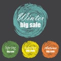 Set of vintage colorful labels for greetings and promotion. Winter, spring, summer, autumn big sale Royalty Free Stock Photo