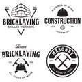 Set of vintage construction and bricklaying labels. Posters, stamps, banners