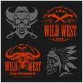 Set of vintage cowboy emblems, labels, badges, logos and designed elements. Wild West theme.