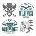 Set of vintage cowboy emblems, labels, badges, logos and designed elements. Wild West theme.