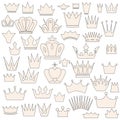 Set of vintage crowns, doodle style