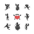 Set of vintage cute cupid silhouettes