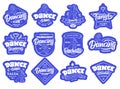 Set of vintage Dancing emblems, stamps, stickers, patches. Sport badges on white background isolated