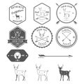 Set of vintage deer icons, emblems and labels