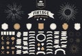 Set of 74 vintage design elements. Design elements for logos, badges, labels. Icons, ribbon banners, light rays. Template. Vector Royalty Free Stock Photo