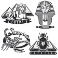 Set of vintage egyptian emblems, labels, badges, logos. Isolated on white Royalty Free Stock Photo