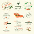 Set of vintage elements for Christmas and New Year greeting cards