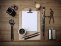 Set of vintage elements and leather clipboard with white page Royalty Free Stock Photo