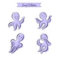 Set vintage emoji octopus isolated Royalty Free Stock Photo