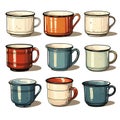 Set of a vintage enamelware icons, illustrations, great for postprocessing and further editing or bckground removal