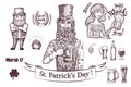 Set of vintage engravings with St. Patricks Day