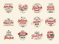 Set of vintage Farm fresh products, natural. Retro emblems, badges, logos, phrases, slogans, stamps