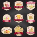 Set of vintage fast food badge, banner or logo emblem. Royalty Free Stock Photo