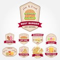 Set of vintage fast food badge, banner or logo emblem. Royalty Free Stock Photo