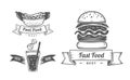 Set of vintage fast food restaurant signs, panel Royalty Free Stock Photo