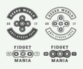 Set of vintage fidget spinners logos, emblems, badges