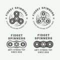 Set of vintage fidget spinners logos, emblems, badges