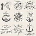 Set of vintage fishing labels, badges Royalty Free Stock Photo