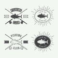 Set of vintage fishing labels, logo, badge and design elements. Royalty Free Stock Photo