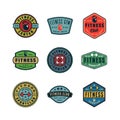 Set of vintage fitness gym logos. vector illustration Royalty Free Stock Photo