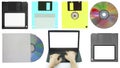 set of vintage floppy disk and cd for computer Royalty Free Stock Photo