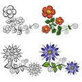 Set of vintage floral designs isolated on a white background