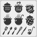 Set of vintage food studio emblems, labels and design elements. Cooking class, cooking courses, culinary school logos. Royalty Free Stock Photo