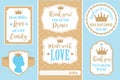 Set of vintage frames. Templates gift tags for royal party wedding, baby shower, birthday Royalty Free Stock Photo