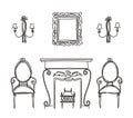 Set of vintage furniture silhouettes. Royalty Free Stock Photo