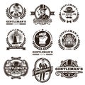 Set of vintage gentleman emblems, labels.