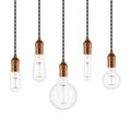Set of vintage glowing light bulbs on white background.