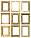 Set 9 of vintage gold frame isolated on white background Royalty Free Stock Photo