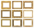 set 9 of vintage gold frame isolated on white background Royalty Free Stock Photo